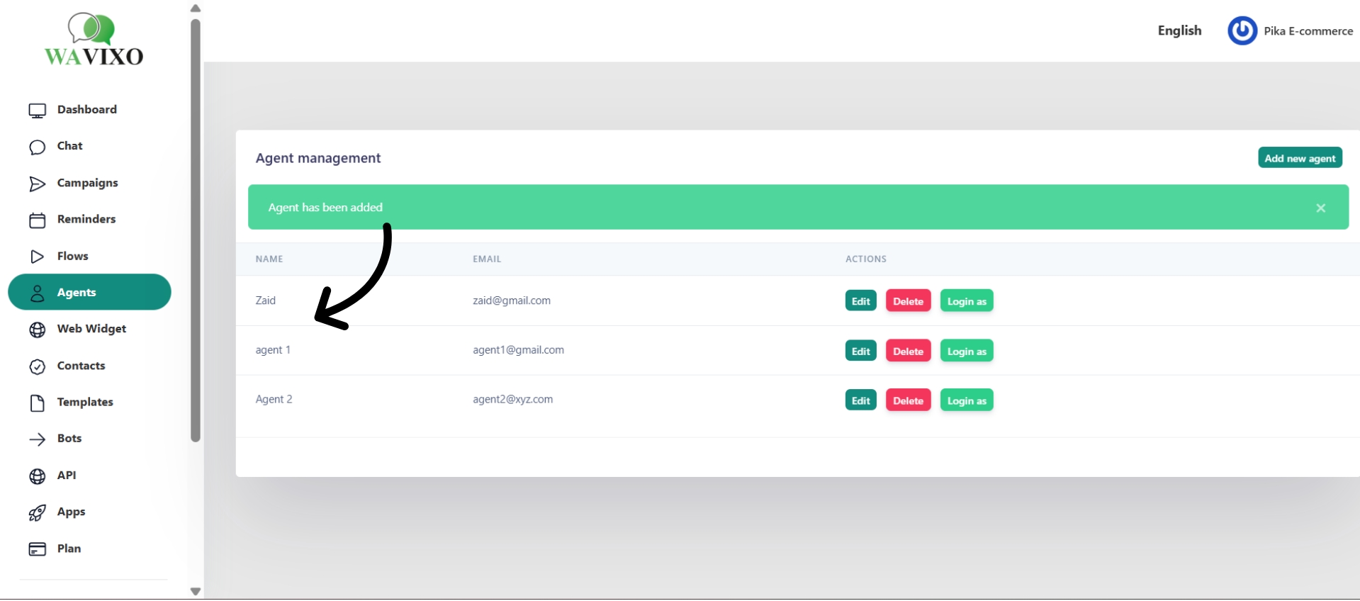 Agent successfully added